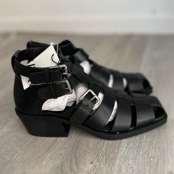 ZARA HEELED BUCKLED GENUINE LEATHER CAGE SANDALS - Picture 14 of 14